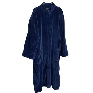 Alexander Del Rossa Robe Womens‎ 1X/2X Navy Plush Fleece Full Zip Pockets Long
